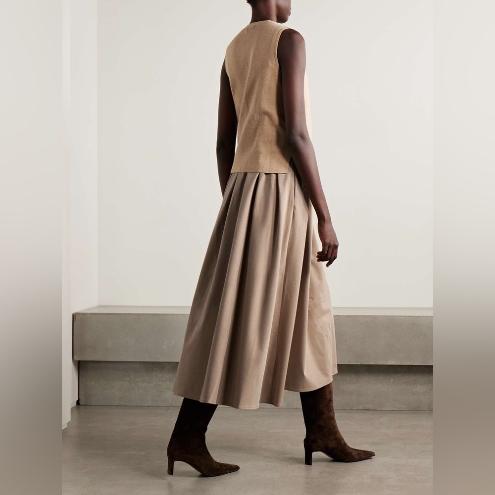STAUD Madeline layered cotton and cashmere-blend pleated crepe midi dress size S - Picture 3 of 11